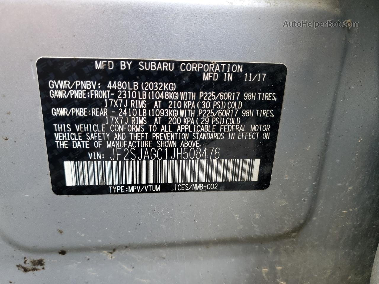 2018 Subaru Forester 2.5i Premium Серебряный vin: JF2SJAGC1JH508476