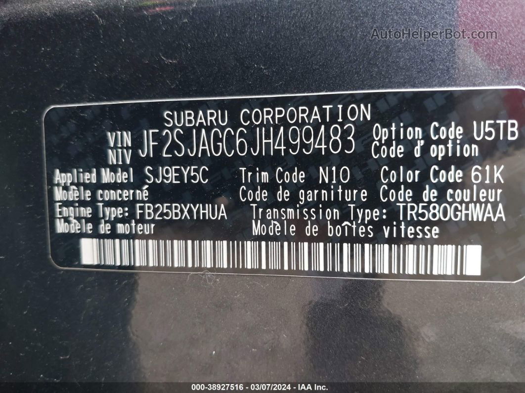 2018 Subaru Forester 2.5i Premium Black vin: JF2SJAGC6JH499483