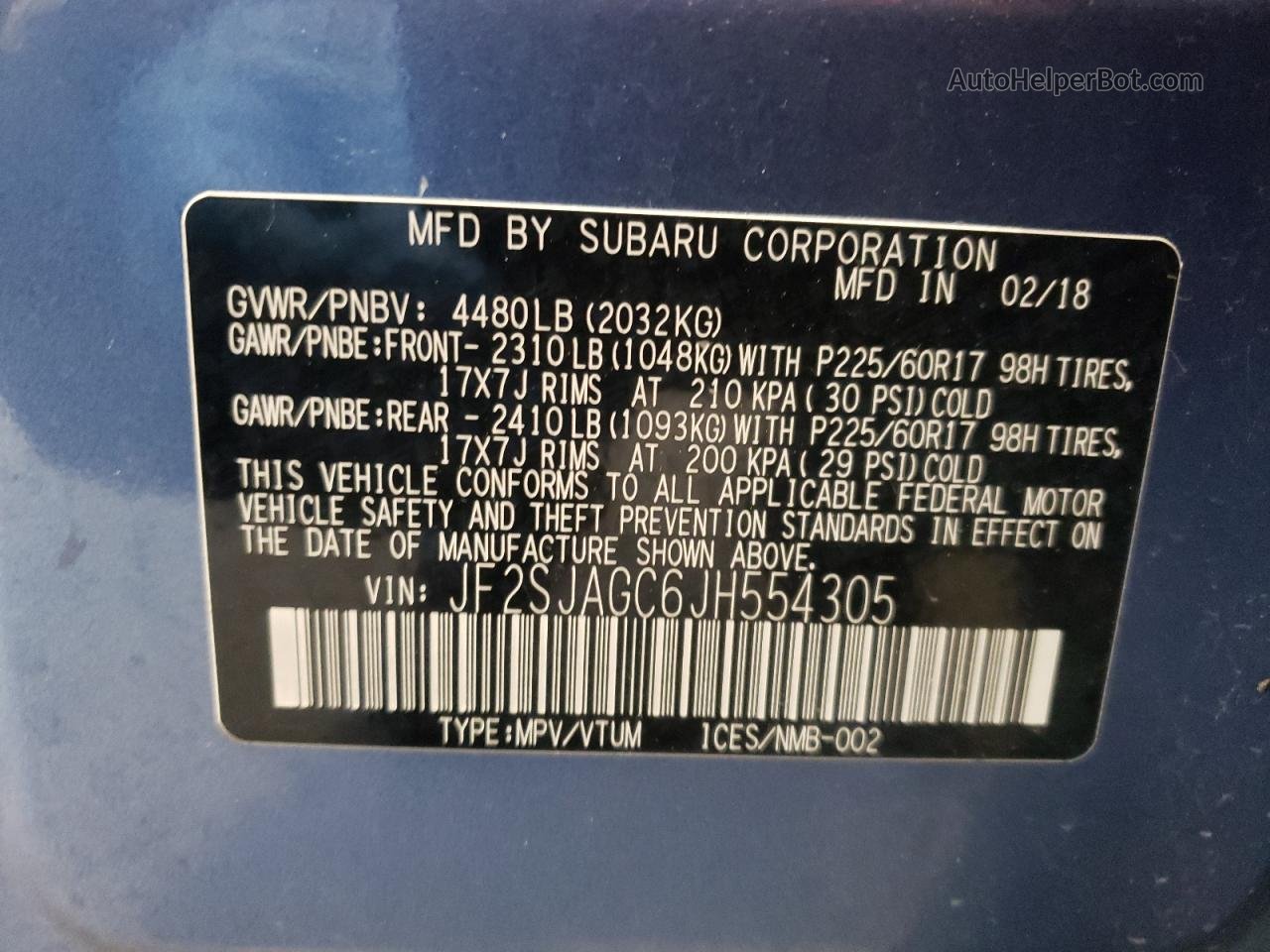 2018 Subaru Forester 2.5i Premium Blue vin: JF2SJAGC6JH554305
