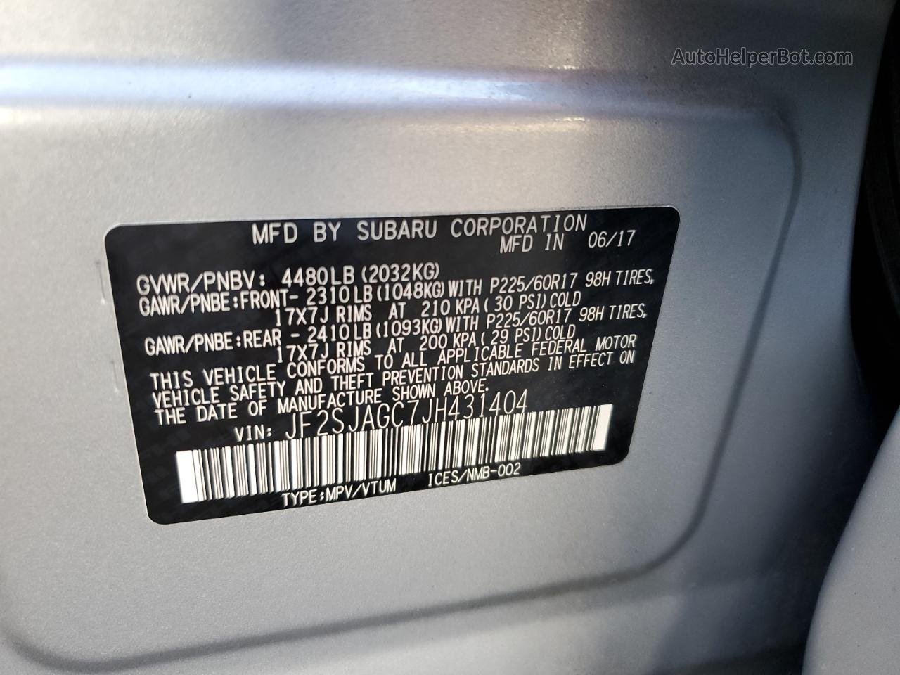 2018 Subaru Forester 2.5i Premium Silver vin: JF2SJAGC7JH431404