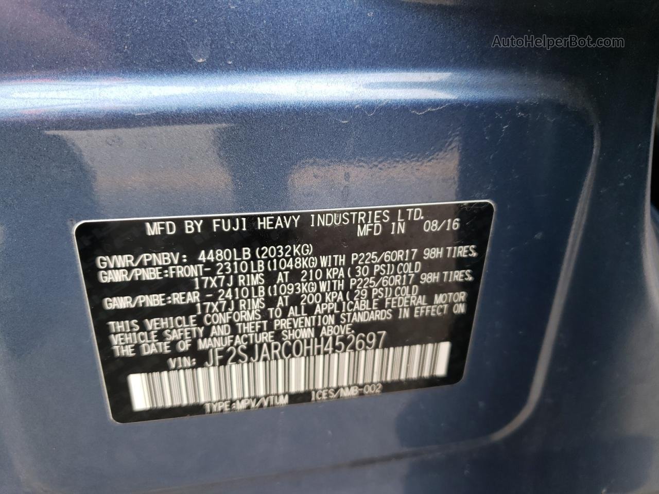 2017 Subaru Forester 2.5i Limited Blue vin: JF2SJARC0HH452697