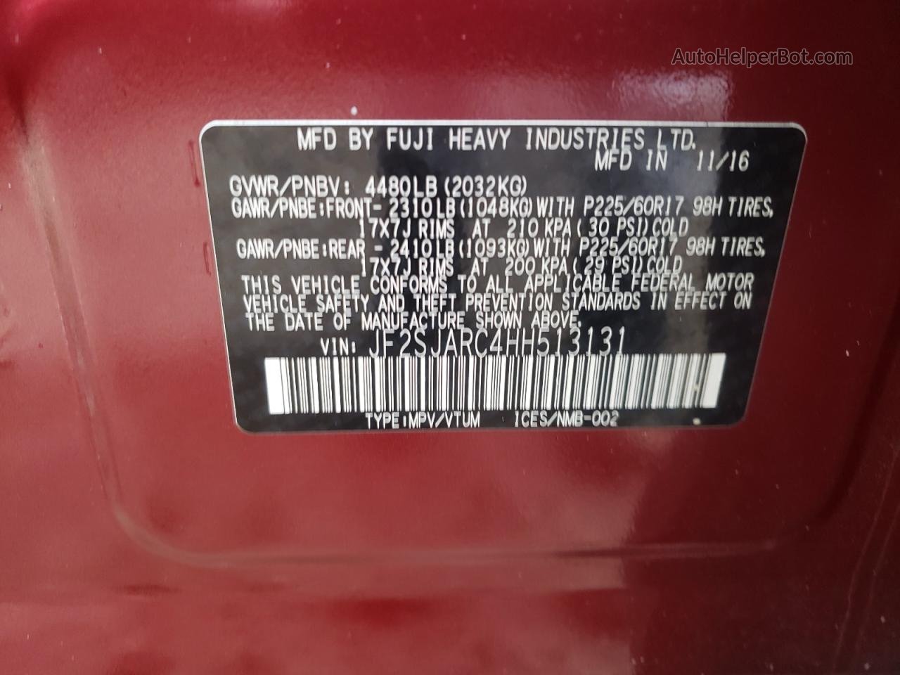 2017 Subaru Forester 2.5i Limited Красный vin: JF2SJARC4HH513131