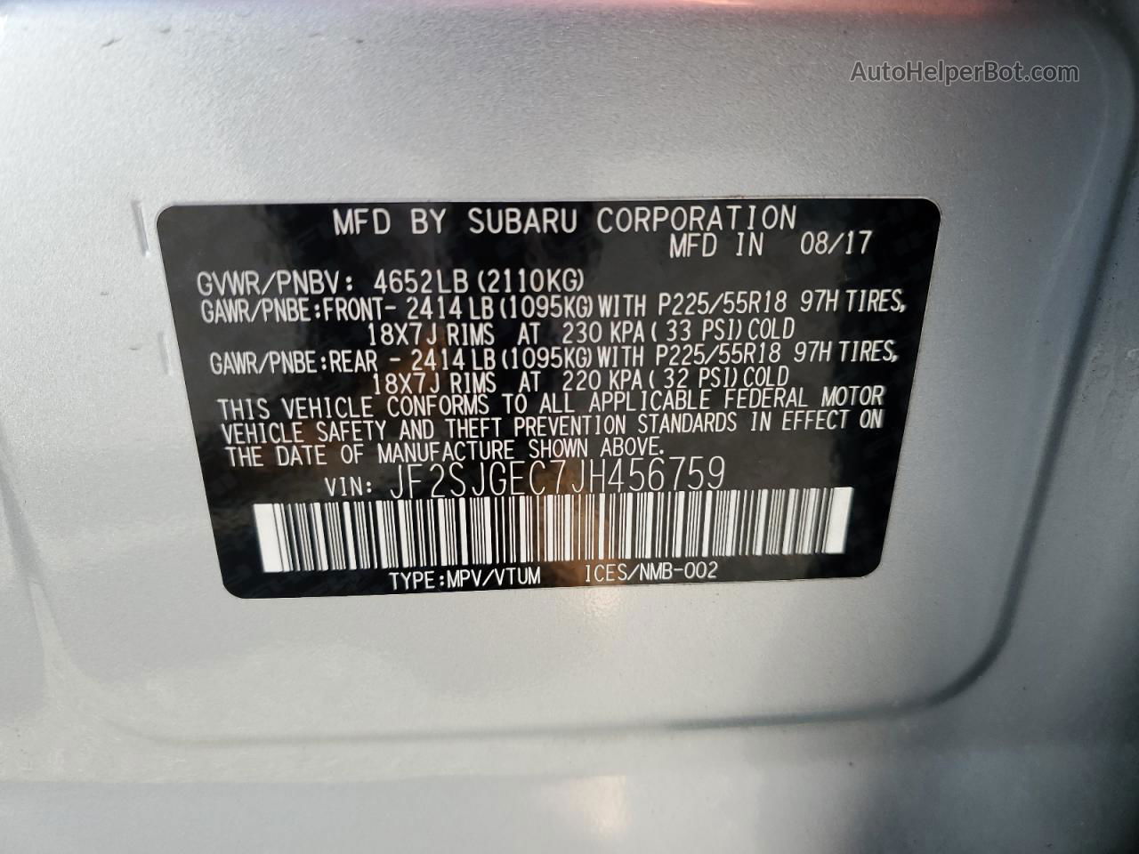 2018 Subaru Forester 2.0xt Premium Silver vin: JF2SJGEC7JH456759