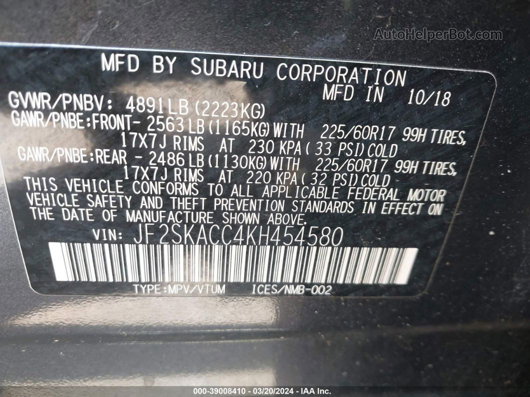 2019 Subaru Forester   Gray vin: JF2SKACC4KH454580