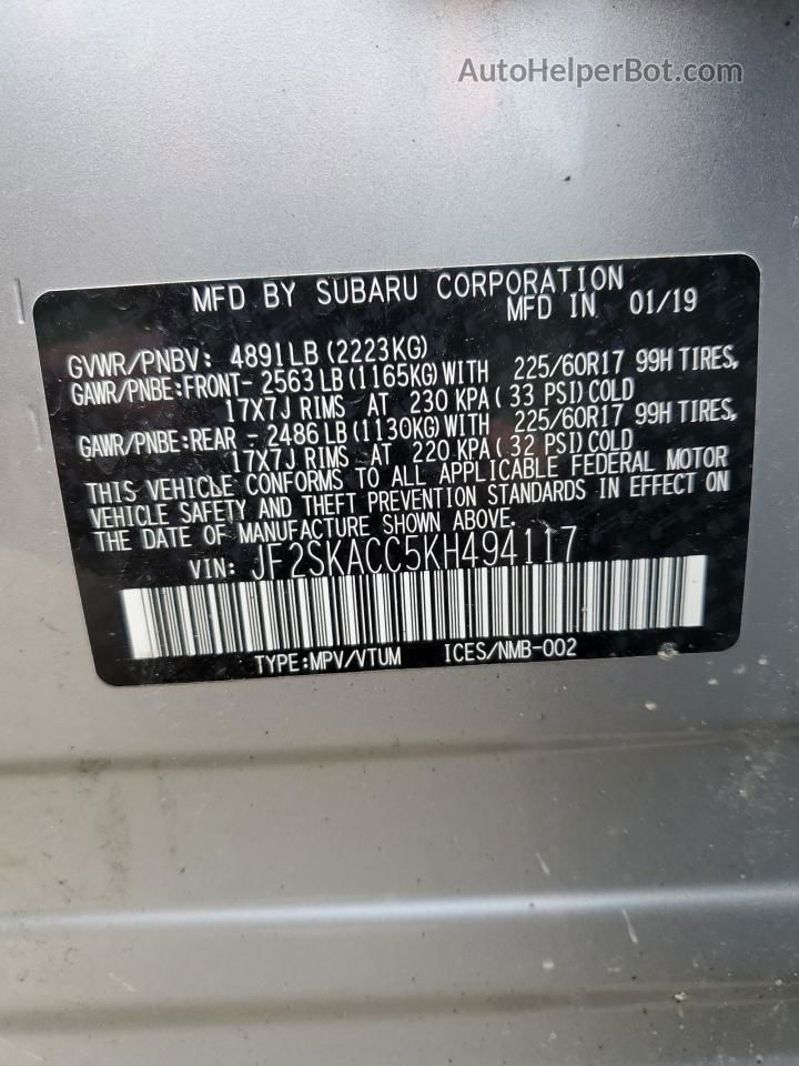 2019 Subaru Forester  Silver vin: JF2SKACC5KH494117