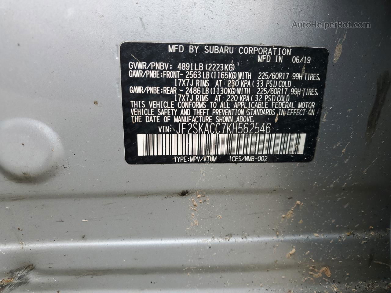 2019 Subaru Forester  Silver vin: JF2SKACC7KH562546