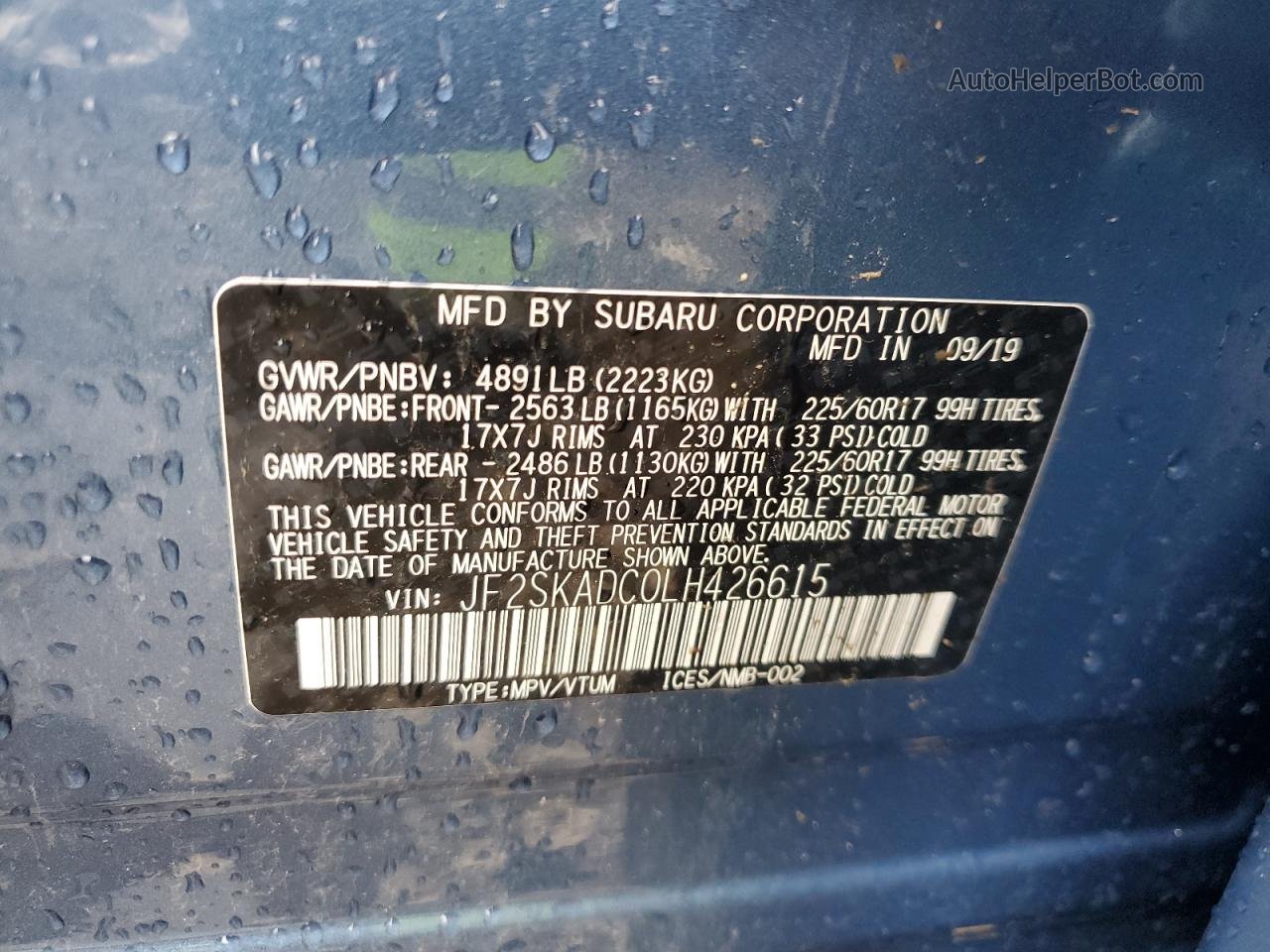 2020 Subaru Forester  Синий vin: JF2SKADC0LH426615