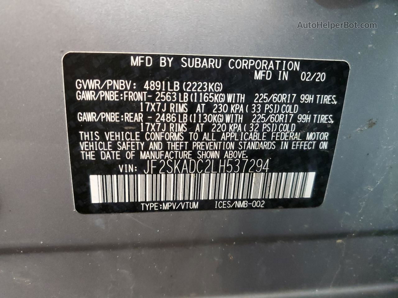 2020 Subaru Forester  Silver vin: JF2SKADC2LH537294