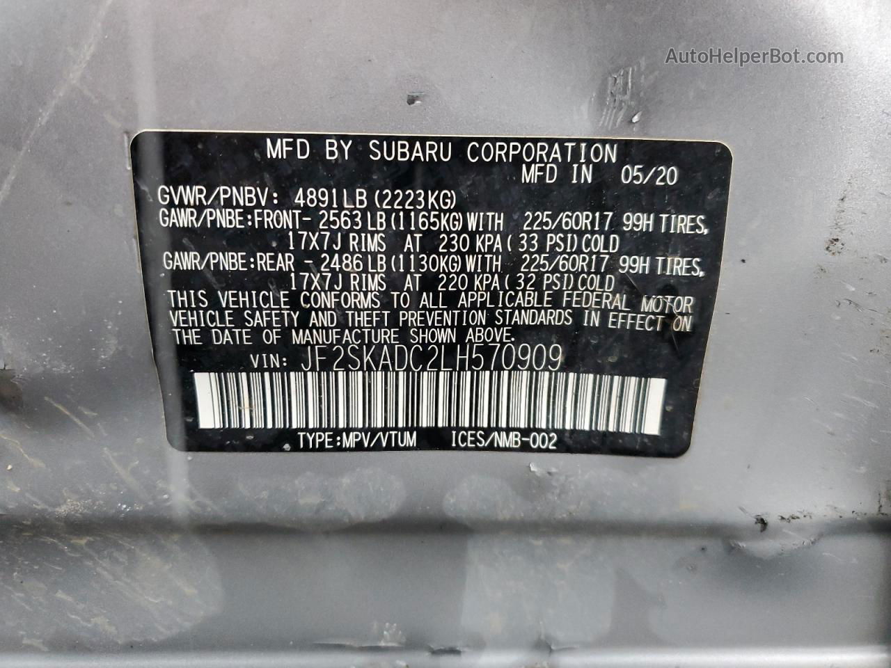 2020 Subaru Forester  Silver vin: JF2SKADC2LH570909