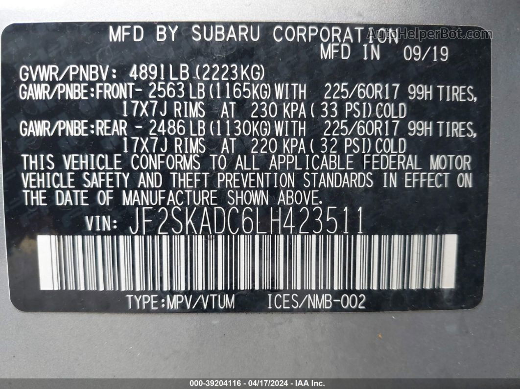 2020 Subaru Forester   Silver vin: JF2SKADC6LH423511