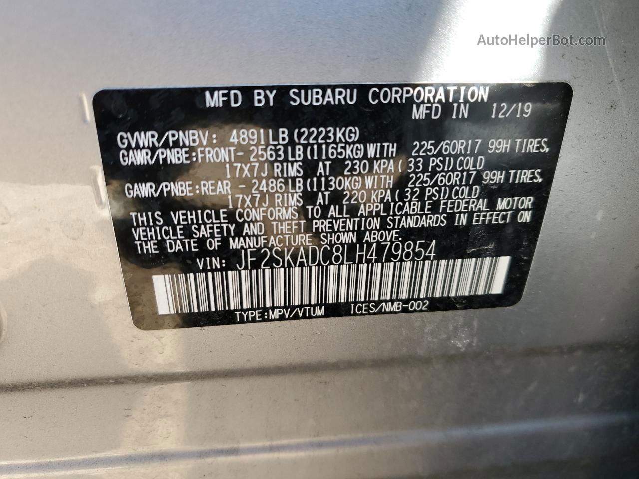 2020 Subaru Forester  Silver vin: JF2SKADC8LH479854