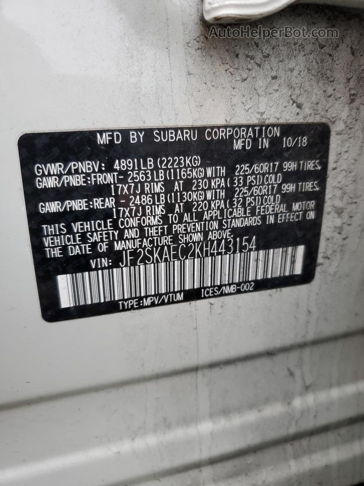 2019 Subaru Forester Premium White vin: JF2SKAEC2KH443154