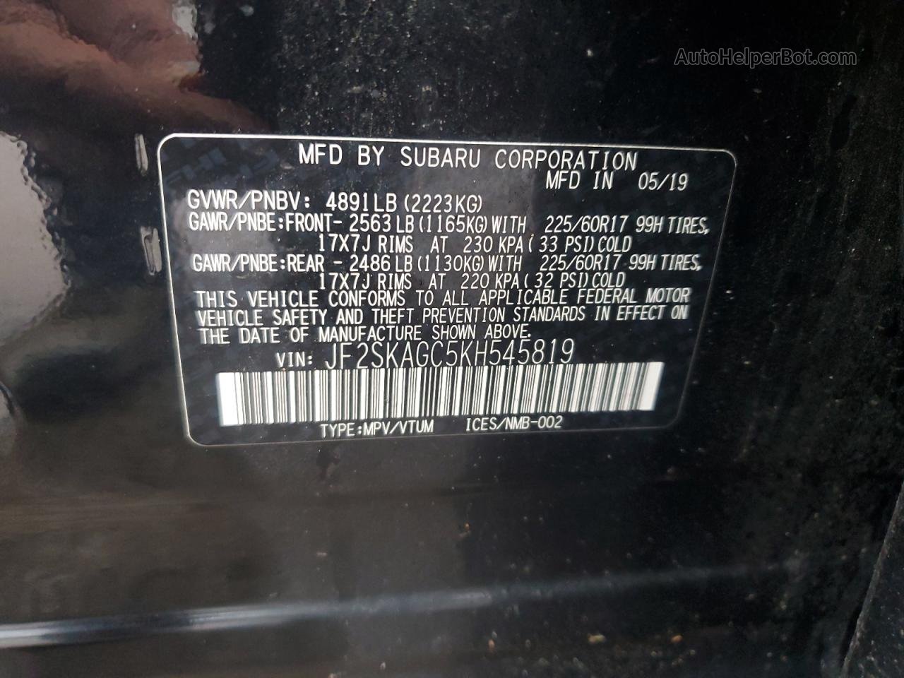 2019 Subaru Forester Premium Black vin: JF2SKAGC5KH545819
