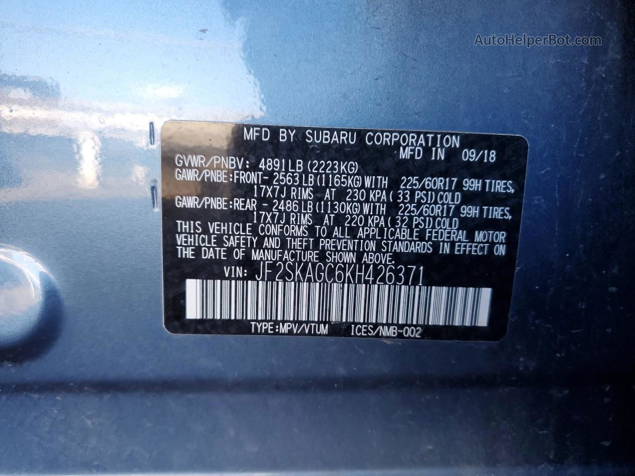 2019 Subaru Forester Premium Blue vin: JF2SKAGC6KH426371