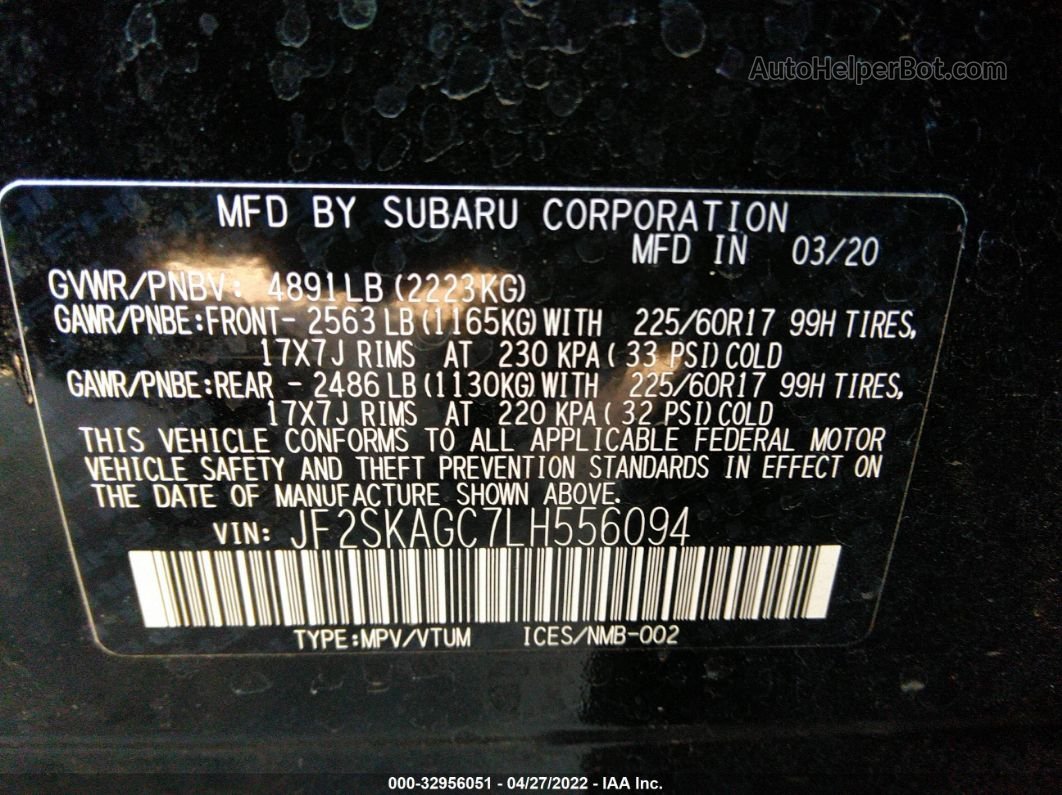2020 Subaru Forester Premium Black vin: JF2SKAGC7LH556094