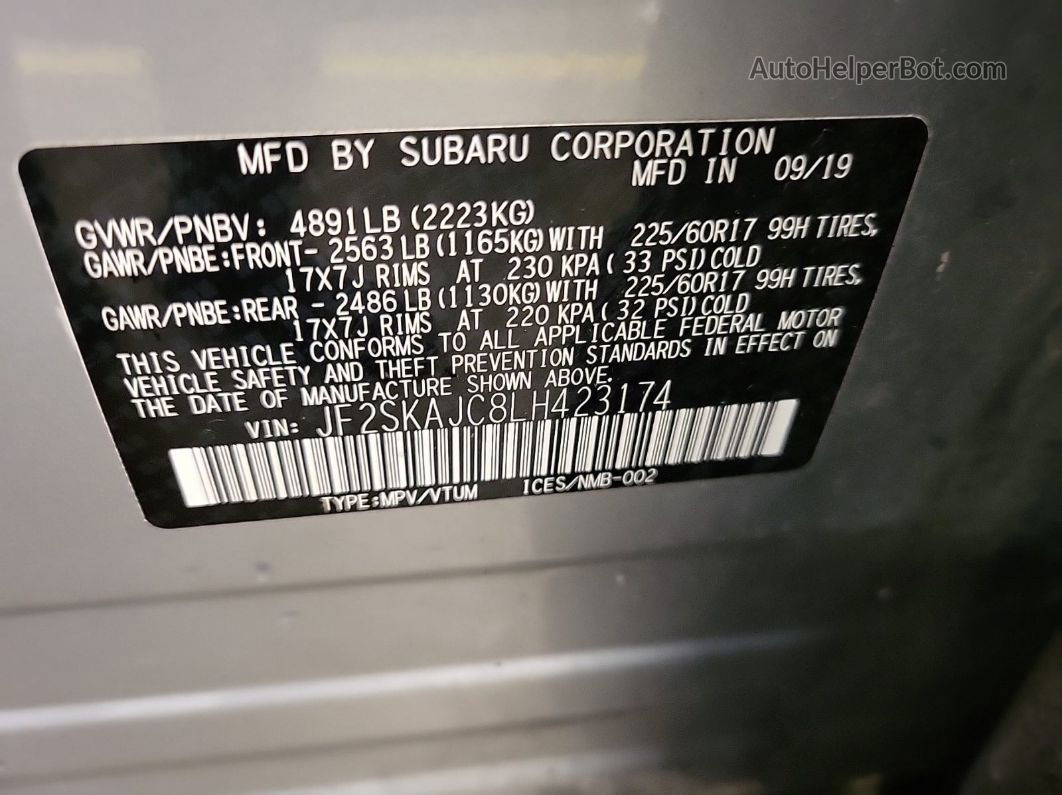 2020 Subaru Forester Premium vin: JF2SKAJC8LH423174