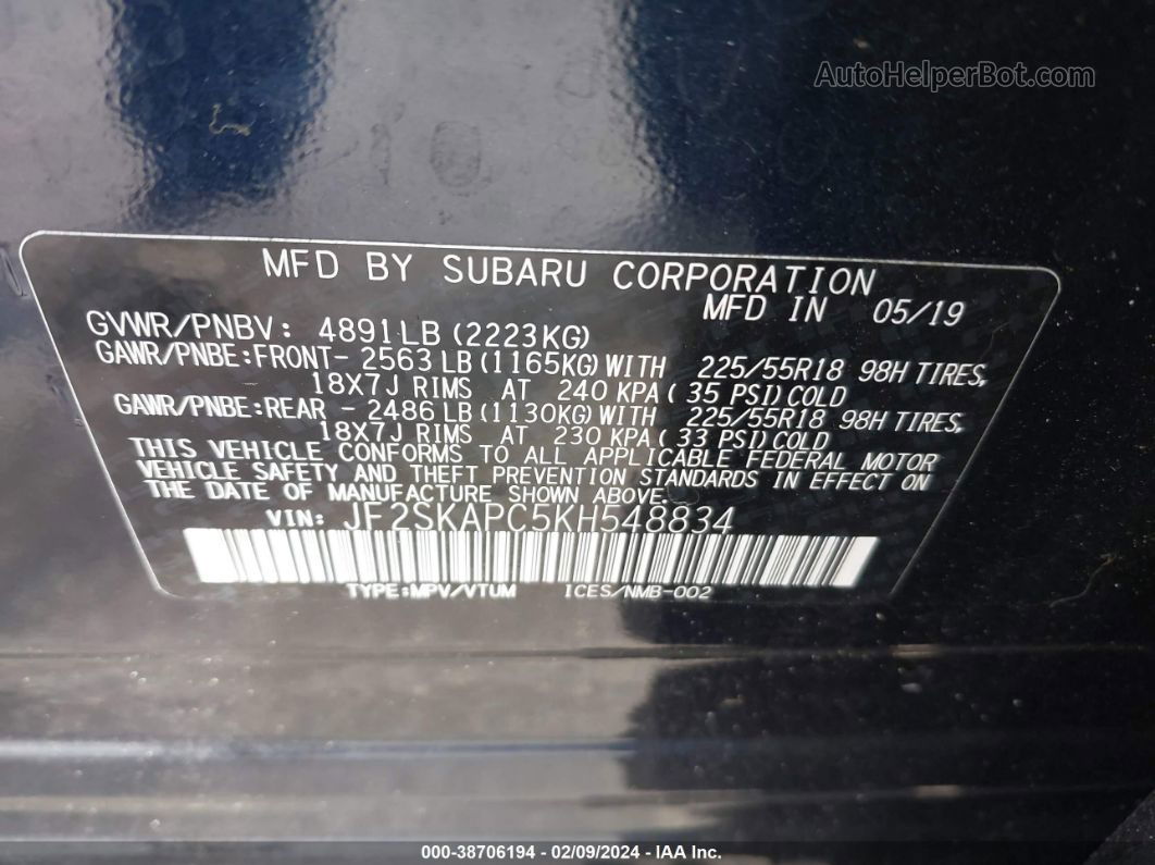 2019 Subaru Forester Sport Blue vin: JF2SKAPC5KH548834