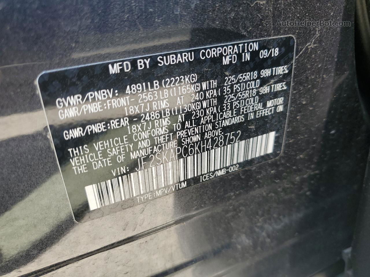 2019 Subaru Forester Sport Gray vin: JF2SKAPC6KH428752