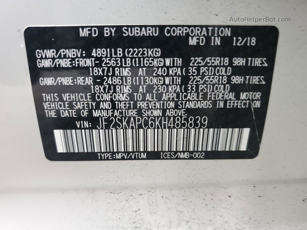 2019 Subaru Forester Sport White vin: JF2SKAPC6KH485839