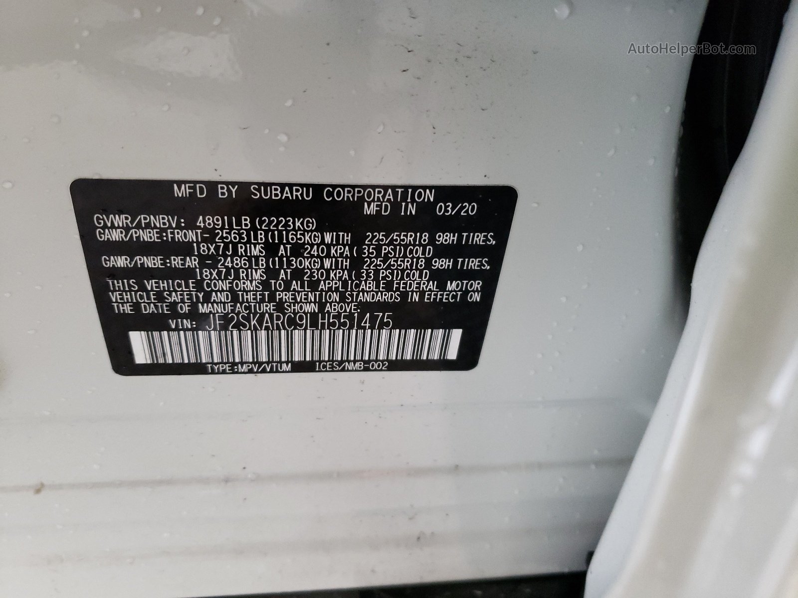 2020 Subaru Forester Sport Белый vin: JF2SKARC9LH551475