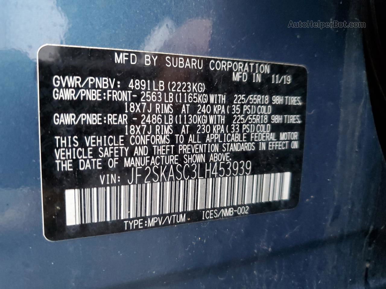 2020 Subaru Forester Limited Blue vin: JF2SKASC3LH453939