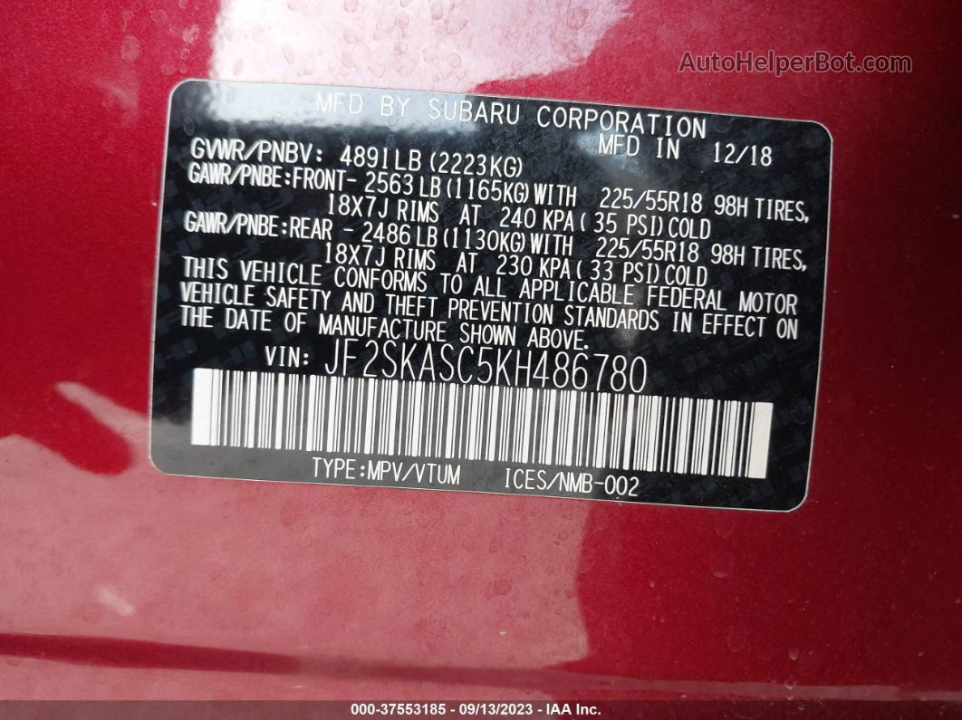 2019 Subaru Forester Limited Красный vin: JF2SKASC5KH486780