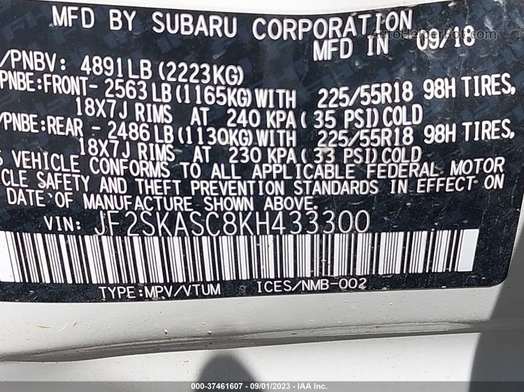 2019 Subaru Forester Limited White vin: JF2SKASC8KH433300