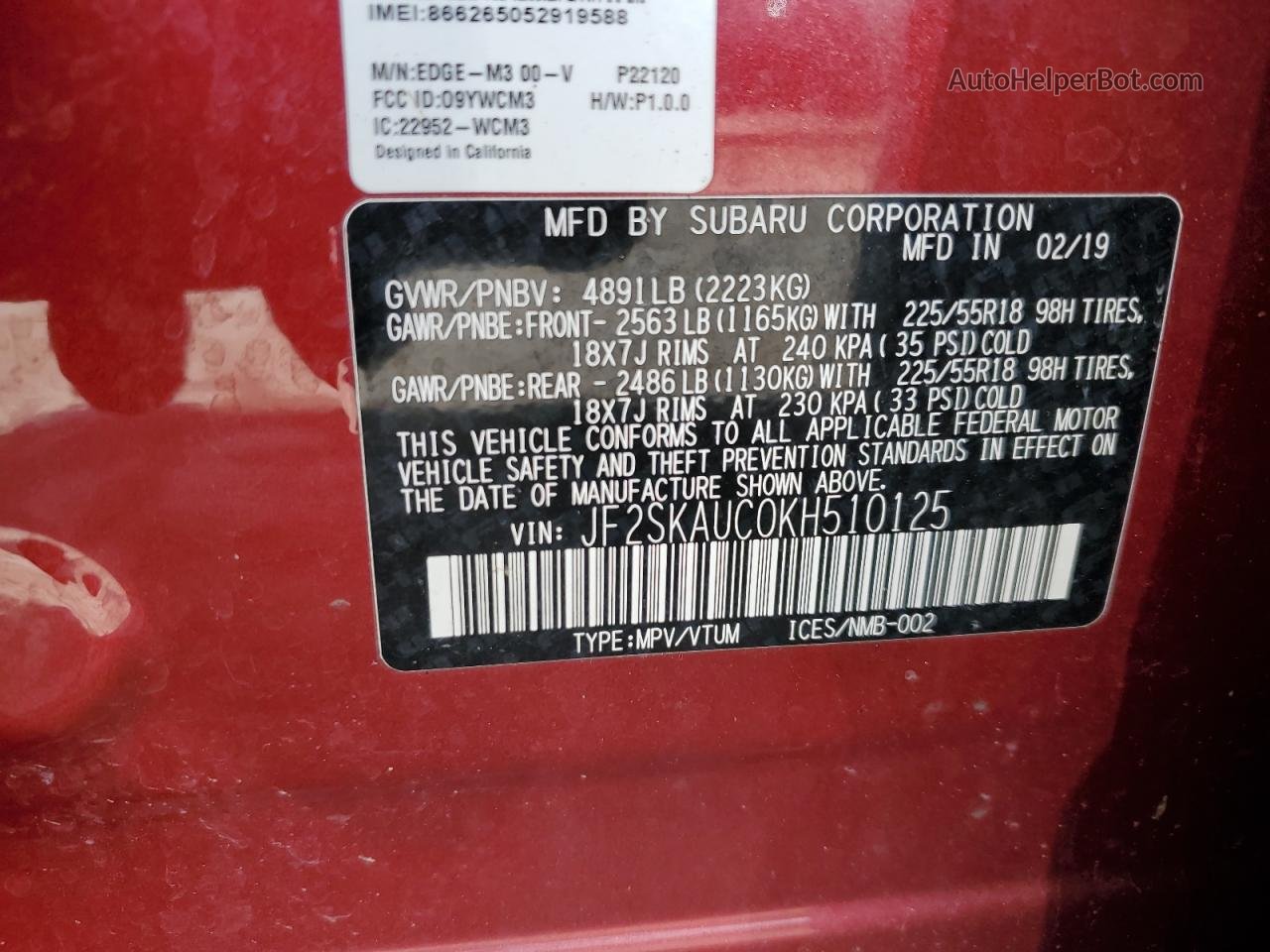 2019 Subaru Forester Limited Red vin: JF2SKAUC0KH510125