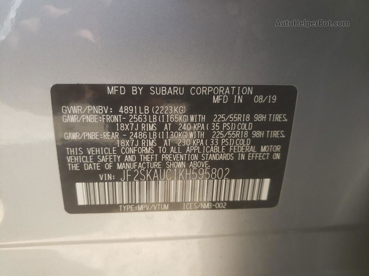 2019 Subaru Forester Limited Silver vin: JF2SKAUC1KH595802