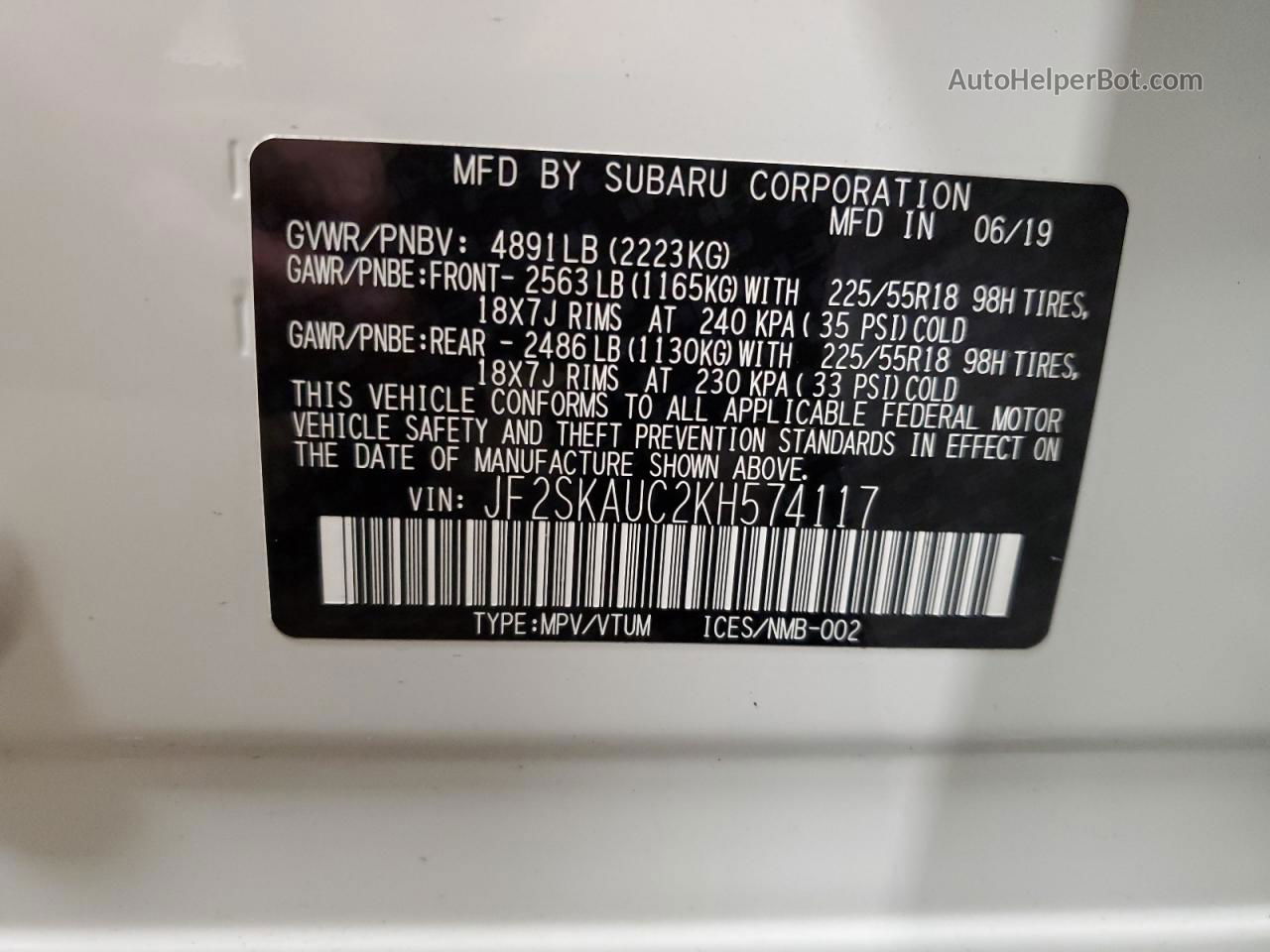 2019 Subaru Forester Limited White vin: JF2SKAUC2KH574117