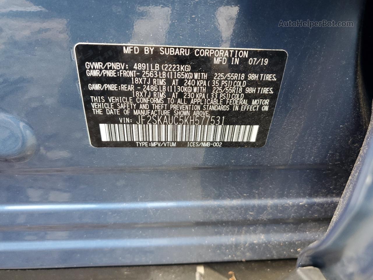 2019 Subaru Forester Limited Blue vin: JF2SKAUC5KH577531