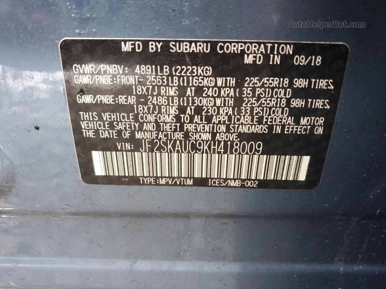 2019 Subaru Forester Limited Blue vin: JF2SKAUC9KH418009