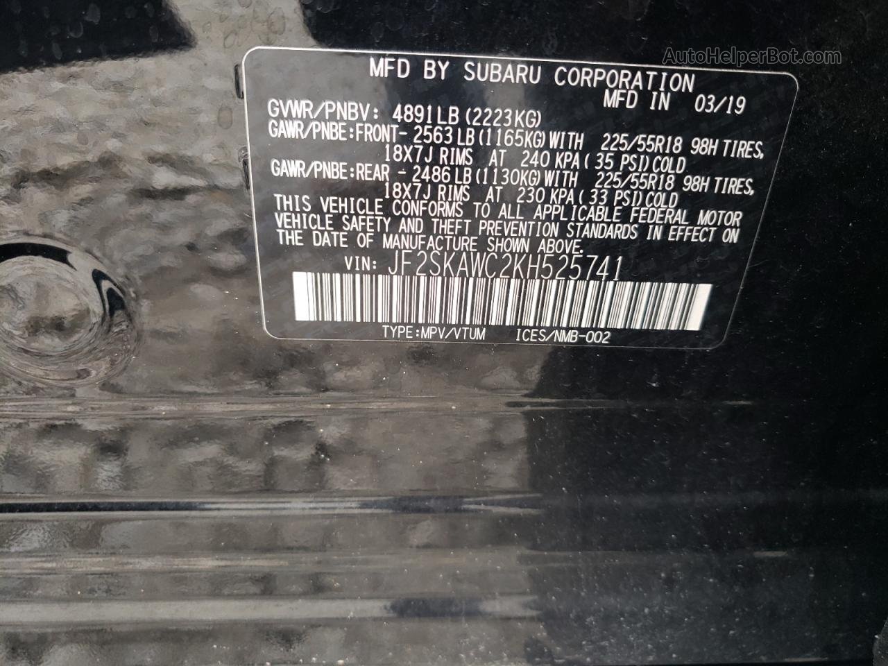 2019 Subaru Forester Touring Black vin: JF2SKAWC2KH525741