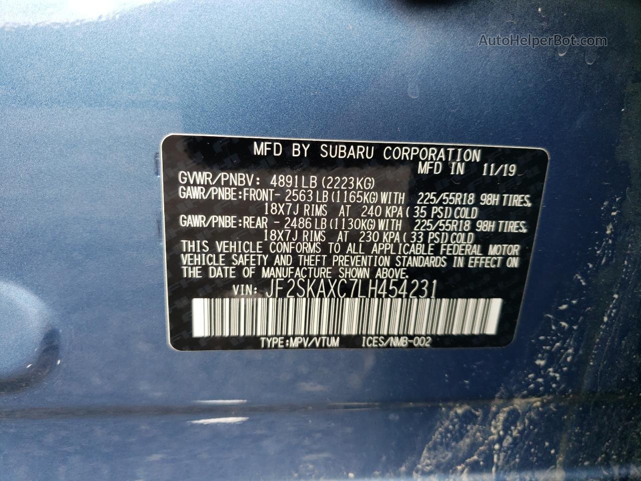2020 Subaru Forester Touring Blue vin: JF2SKAXC7LH454231