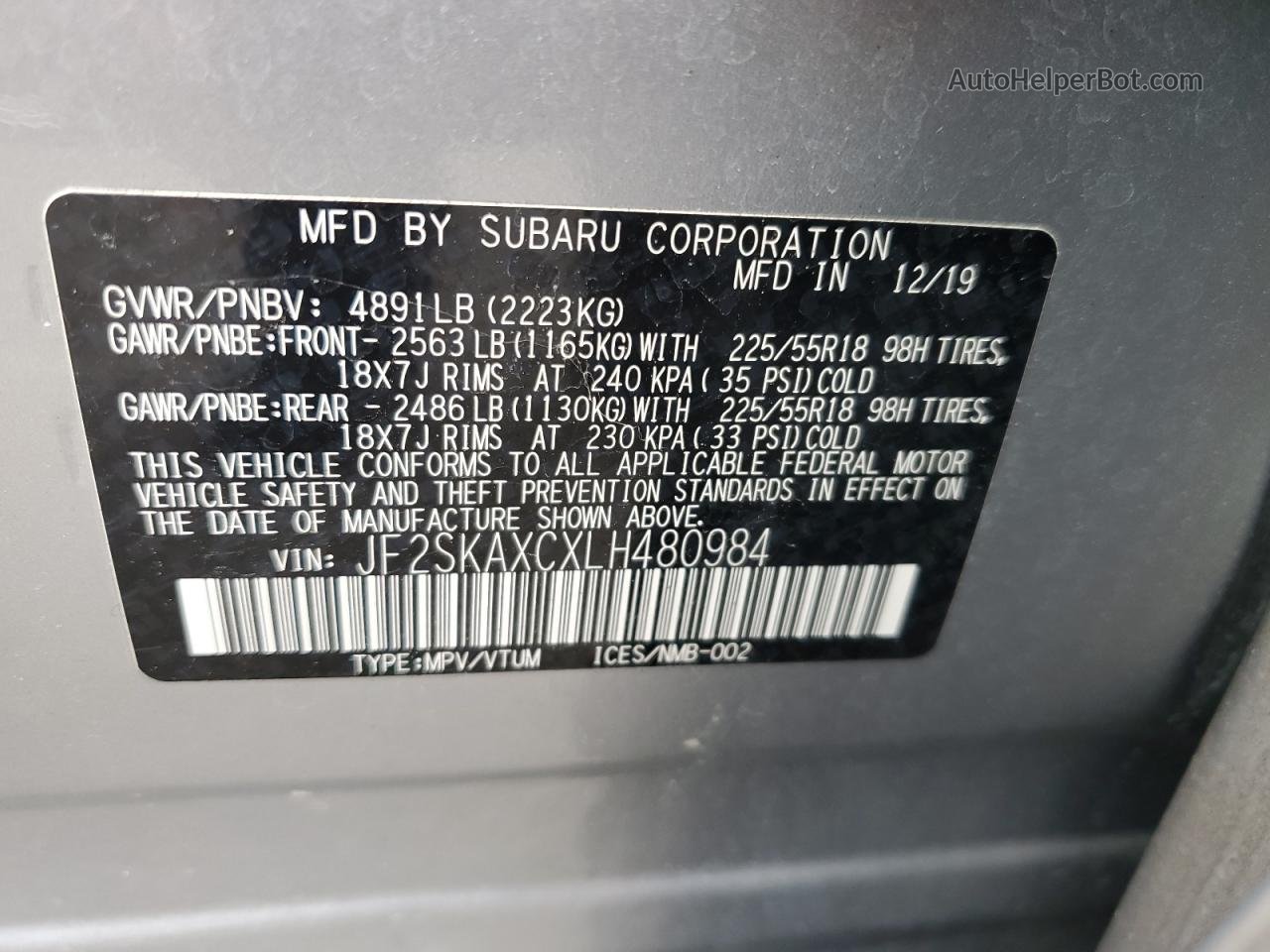2020 Subaru Forester Touring Silver vin: JF2SKAXCXLH480984