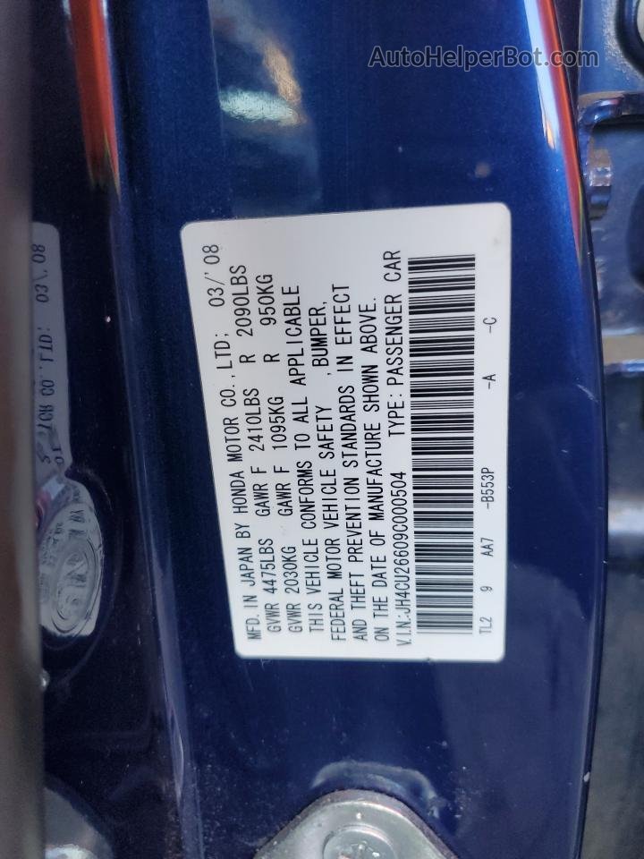 2009 Acura Tsx  Синий vin: JH4CU26609C000504