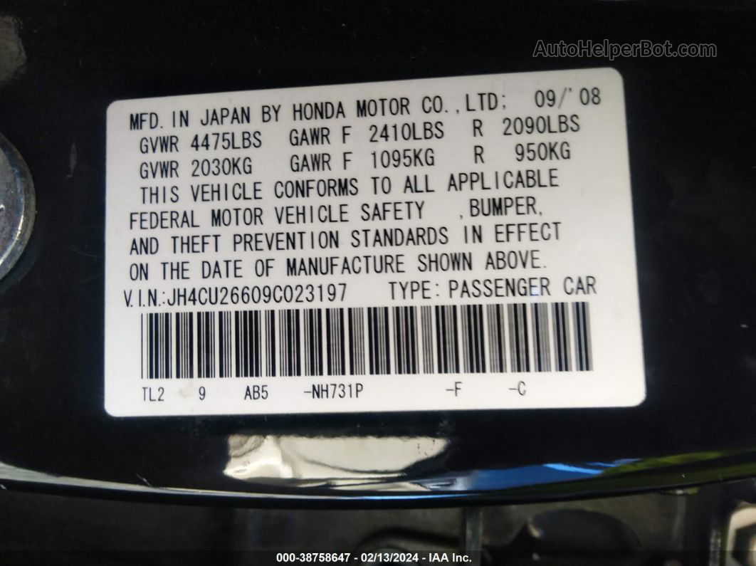 2009 Acura Tsx   Черный vin: JH4CU26609C023197