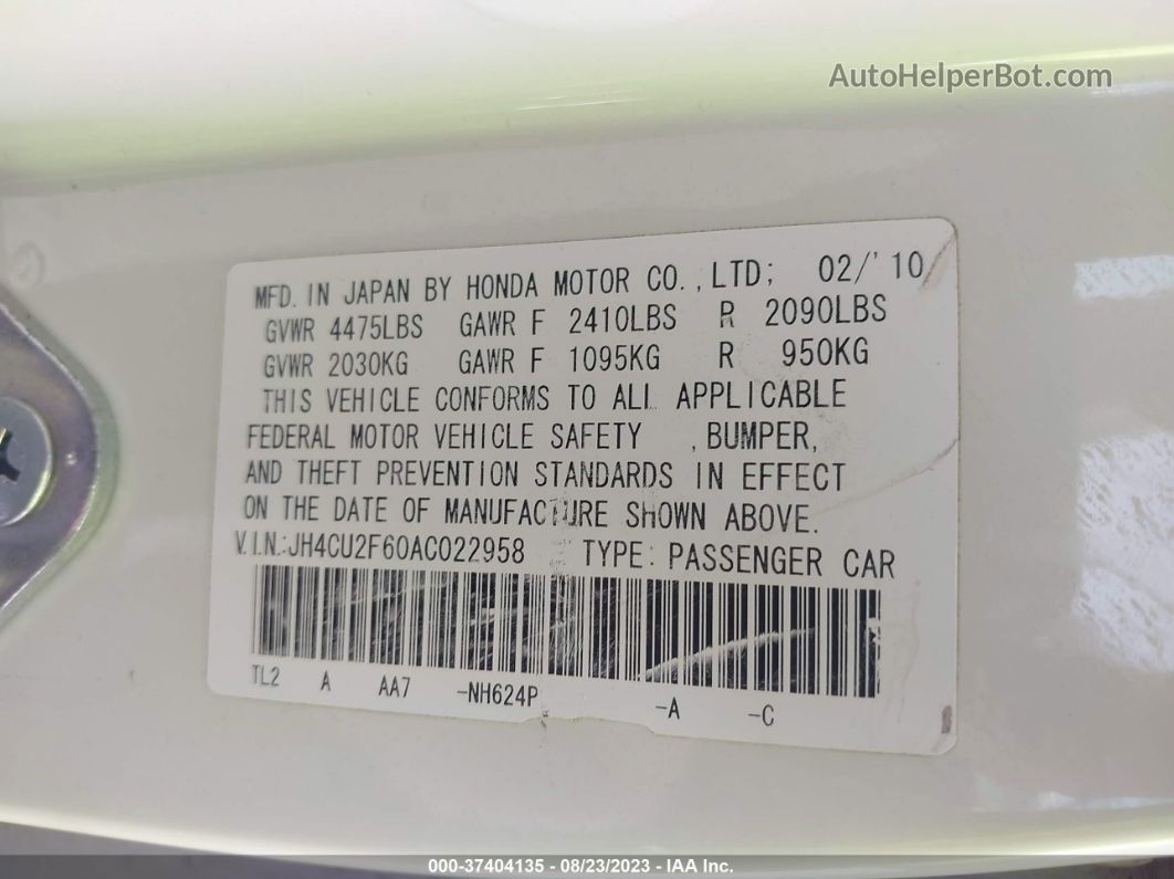 2010 Acura Tsx   White vin: JH4CU2F60AC022958