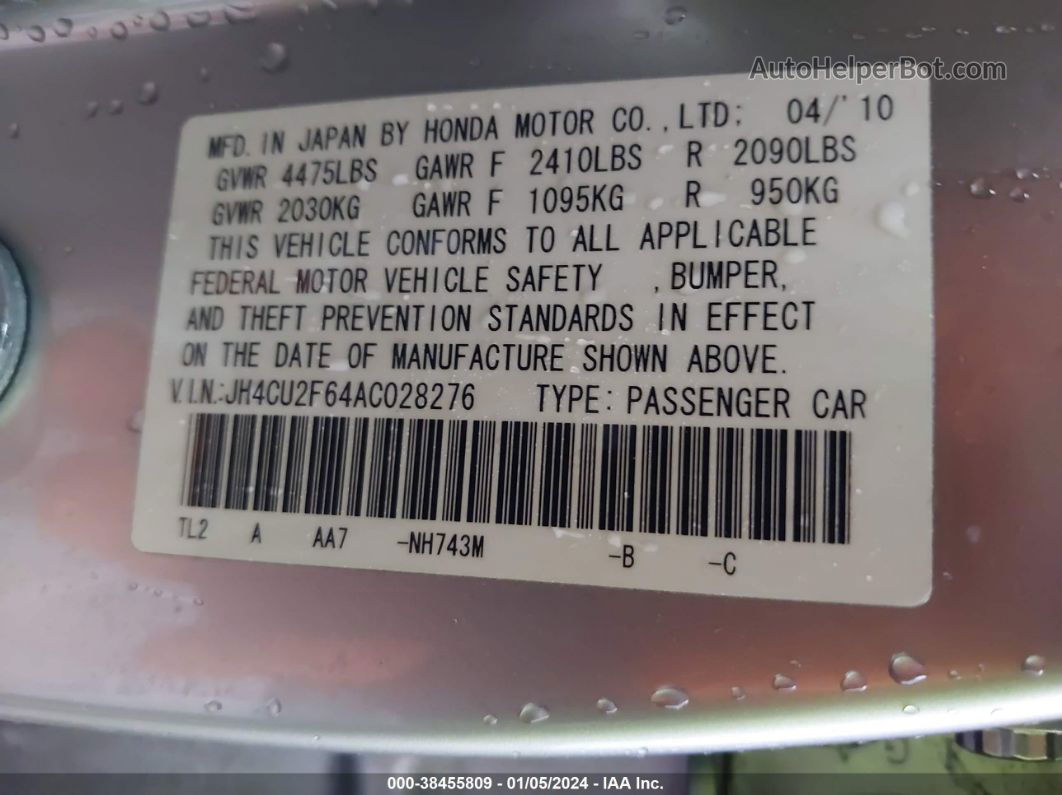 2010 Acura Tsx 2.4 Silver vin: JH4CU2F64AC028276