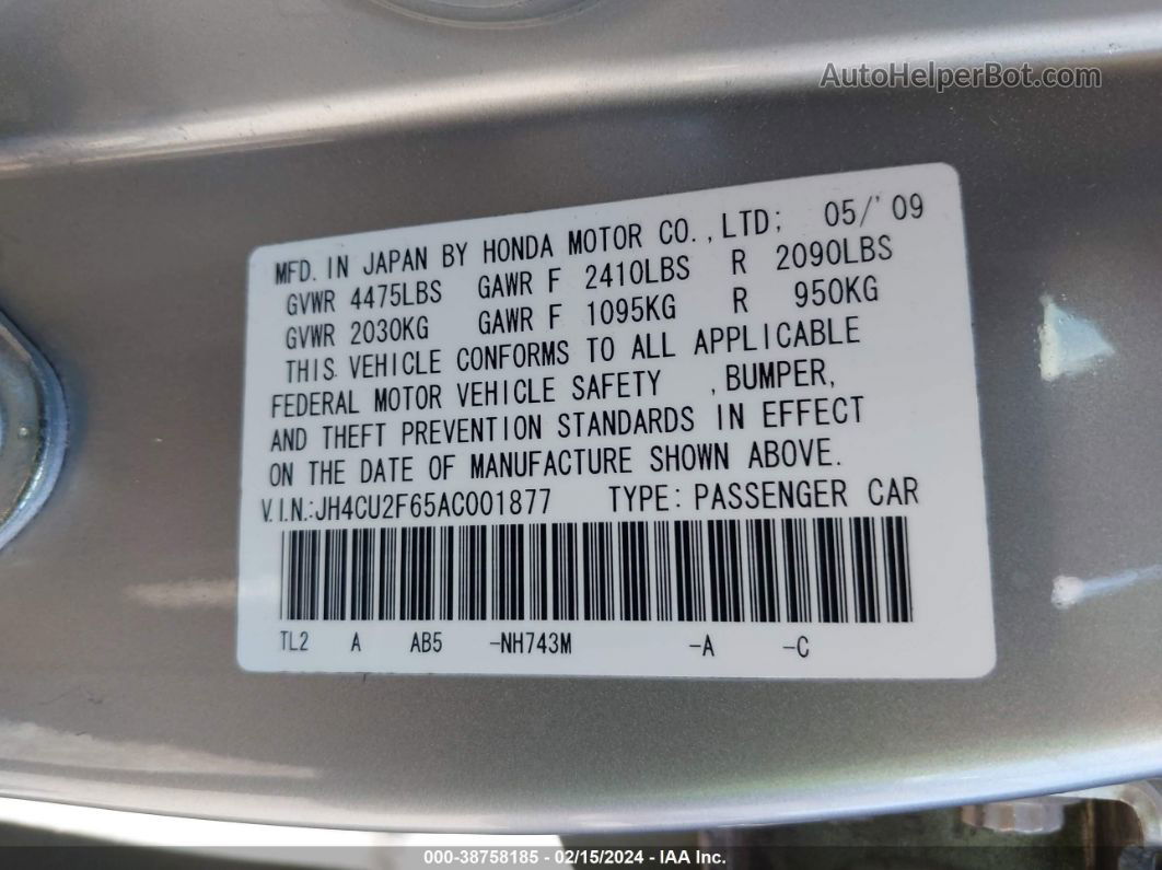 2010 Acura Tsx 2.4 Silver vin: JH4CU2F65AC001877