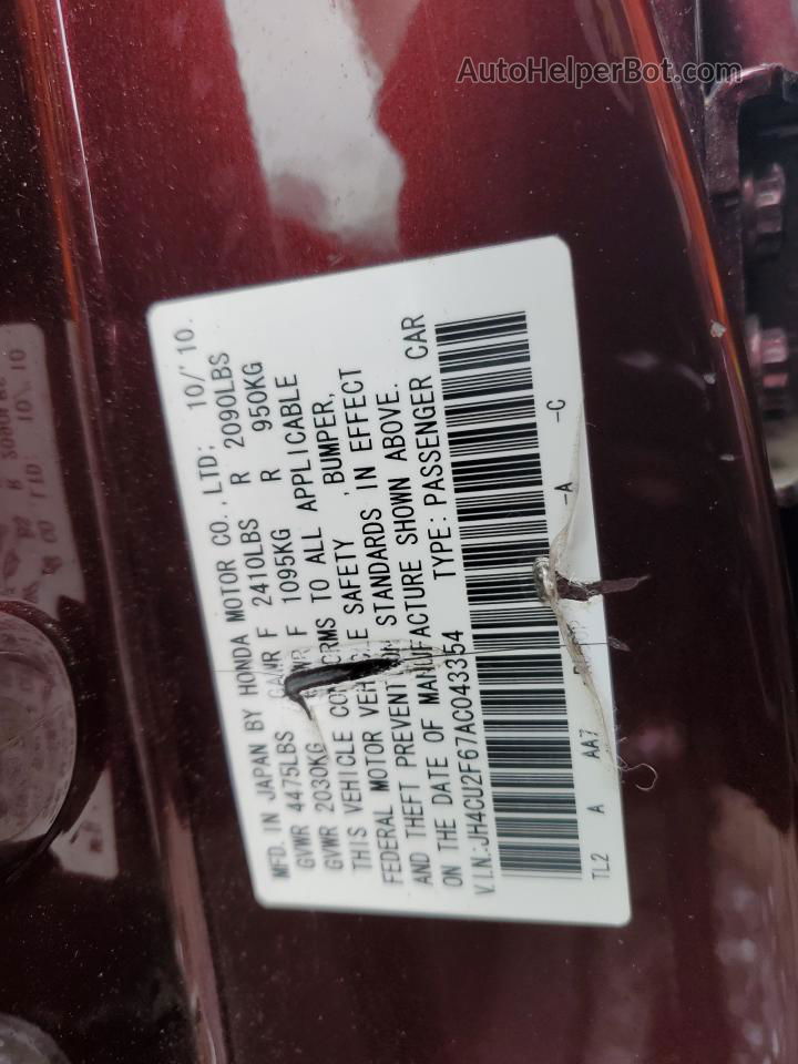 2010 Acura Tsx  Maroon vin: JH4CU2F67AC043354