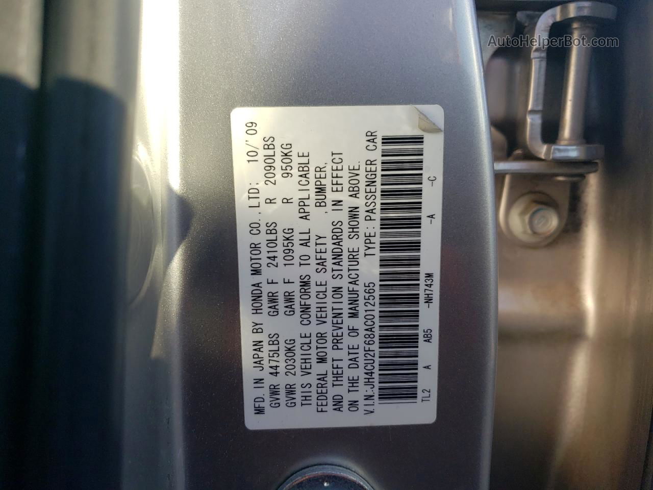 2010 Acura Tsx  Silver vin: JH4CU2F68AC012565