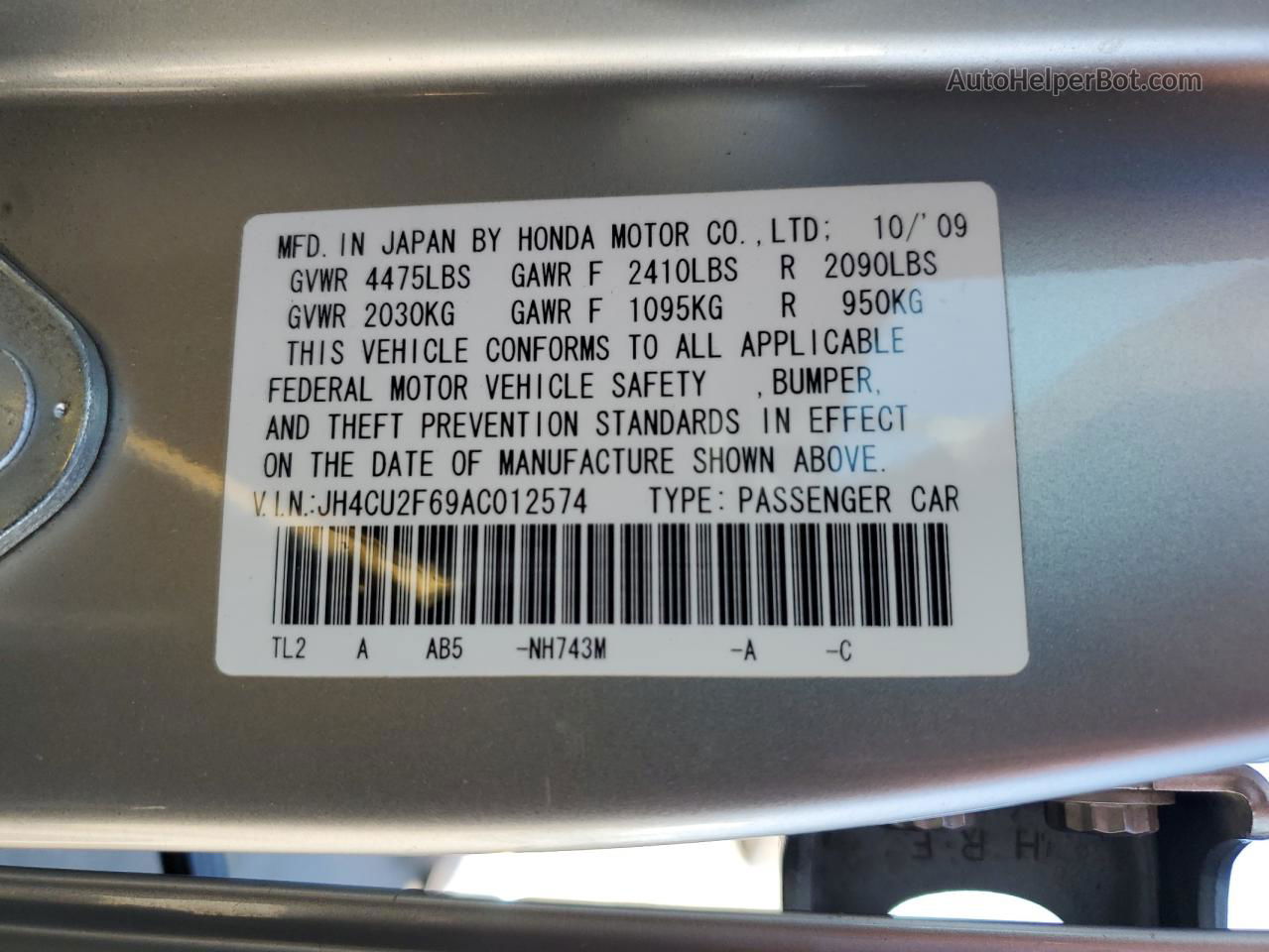 2010 Acura Tsx  Silver vin: JH4CU2F69AC012574