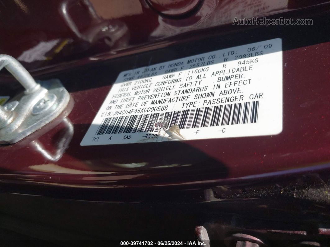 2010 Acura Tsx 3.5 Бордовый vin: JH4CU4F46AC000568