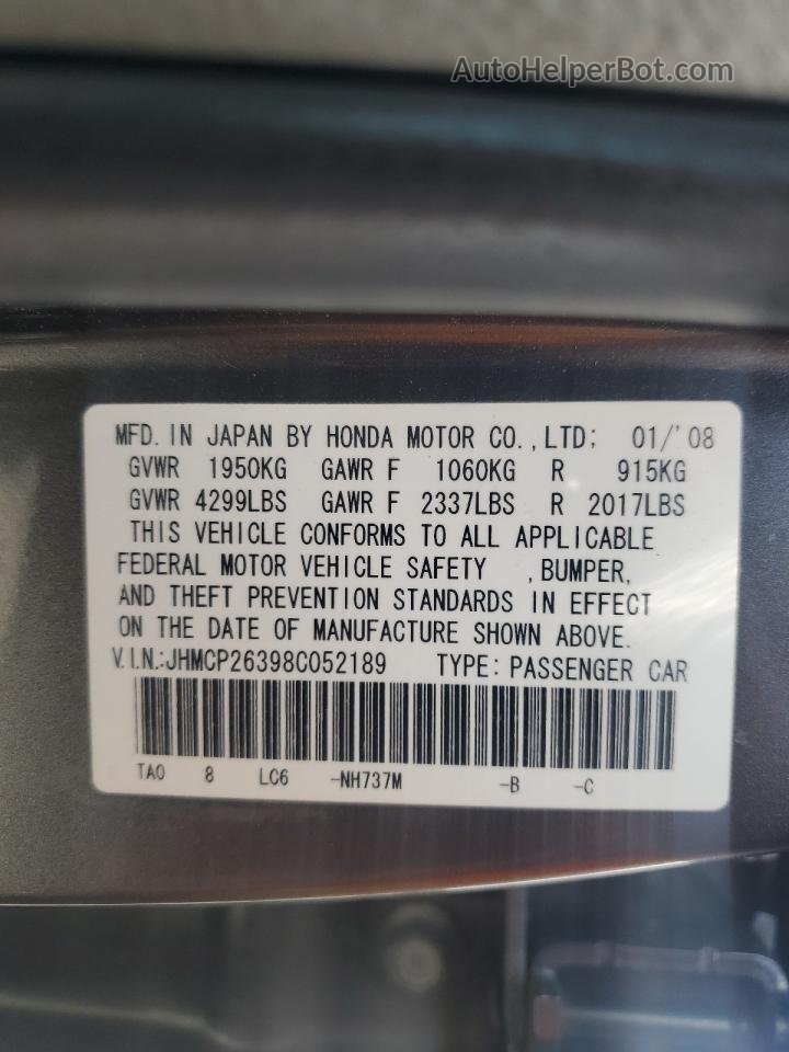 2008 Honda Accord Lx Gray vin: JHMCP26398C052189