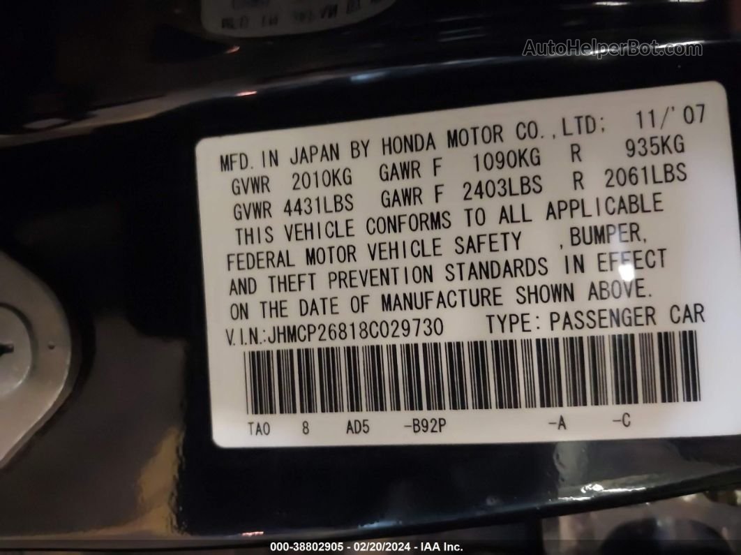2008 Honda Accord 2.4 Ex-l Black vin: JHMCP26818C029730
