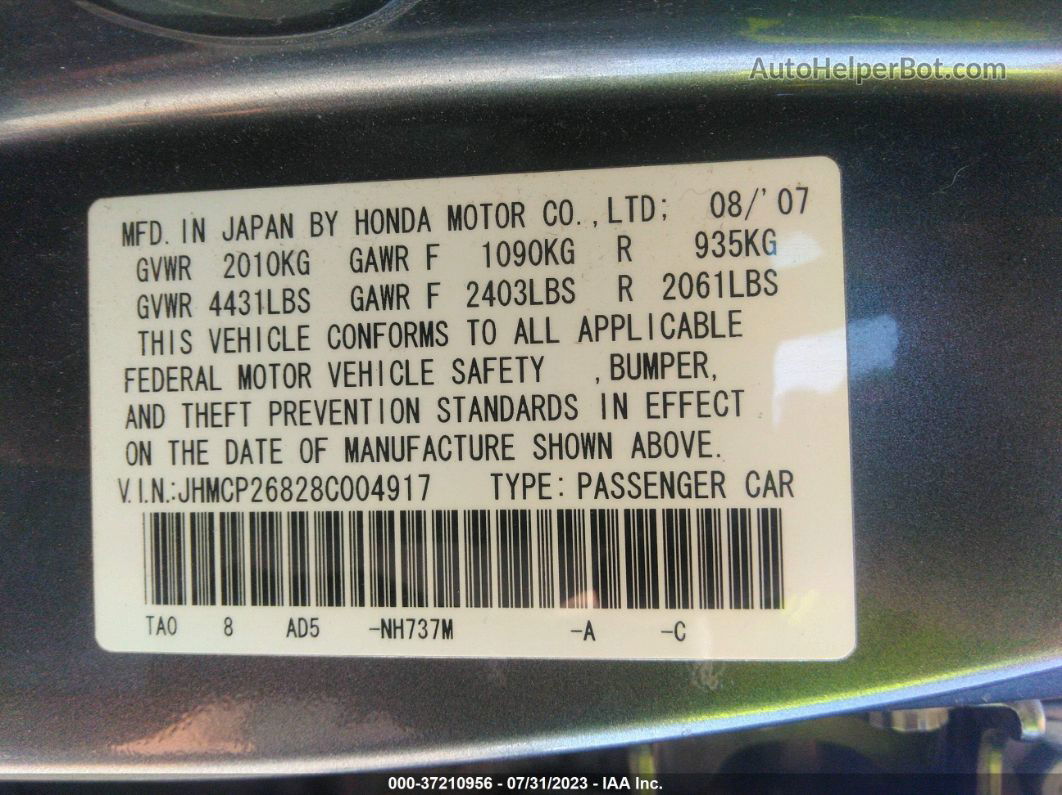 2008 Honda Accord Sdn Ex-l Gray vin: JHMCP26828C004917