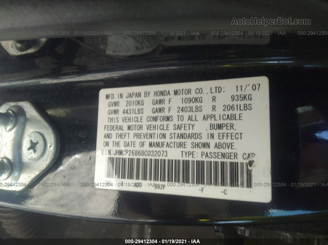 2008 Honda Accord Sdn Ex-l Black vin: JHMCP26868C032073