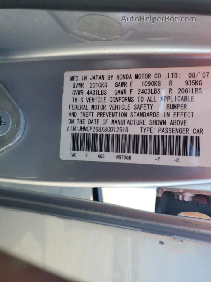 2008 Honda Accord Exl Silver vin: JHMCP268X8C012618