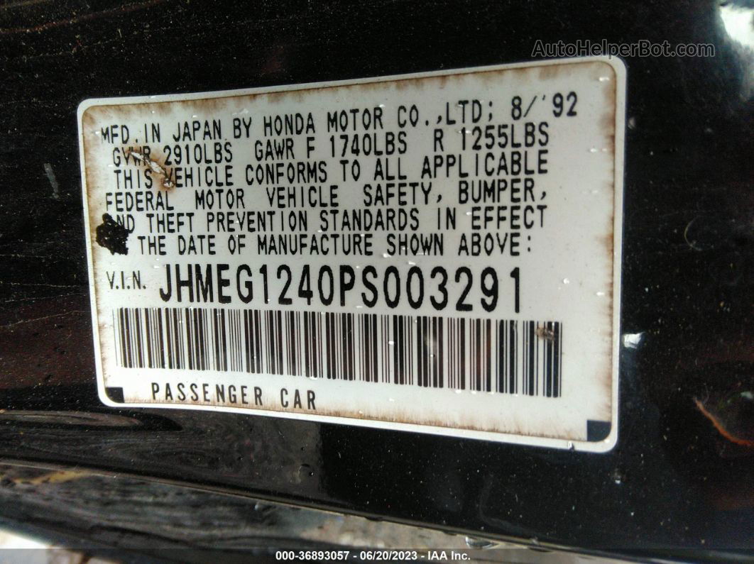 1993 Honda Civic Del Sol S Black vin: JHMEG1240PS003291